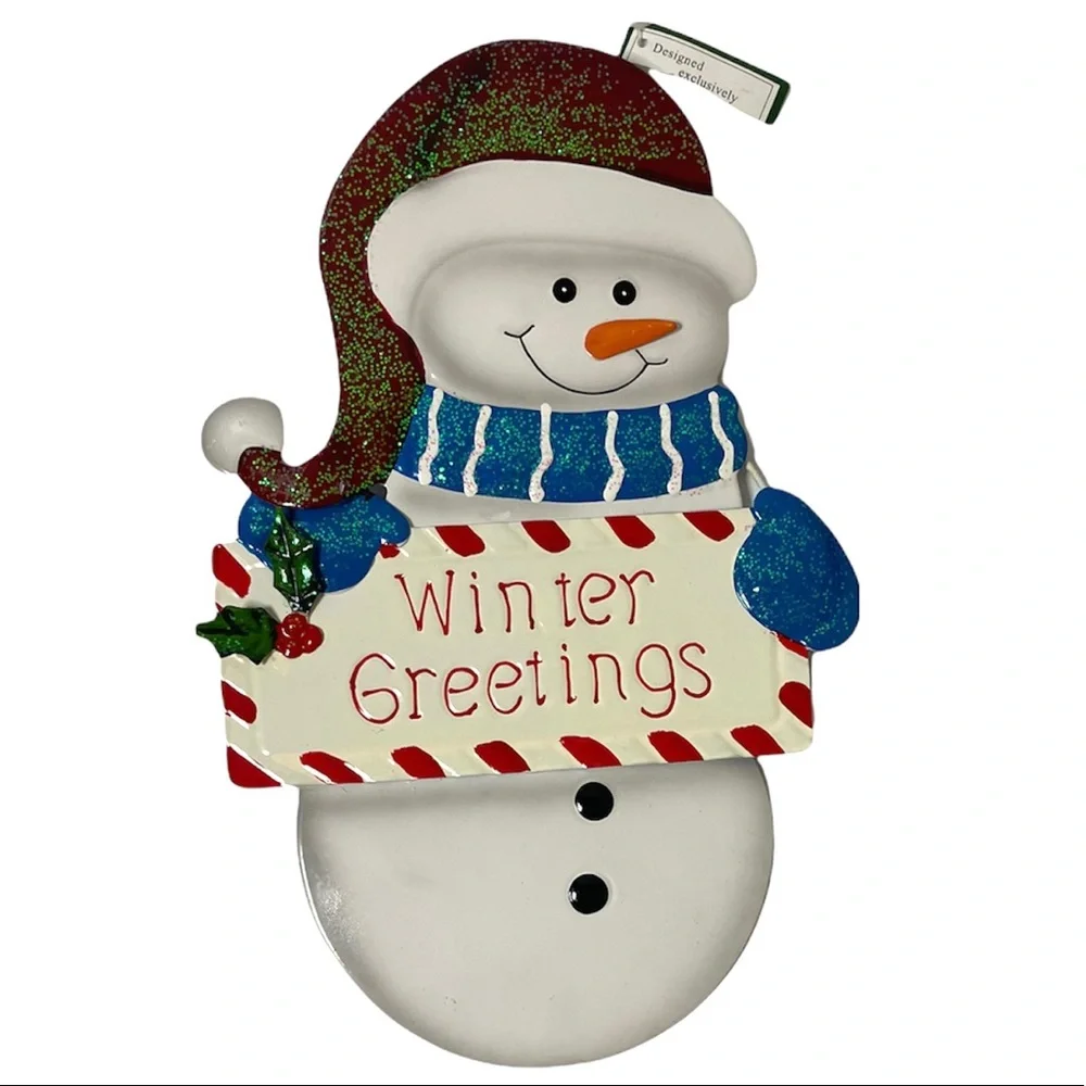 Snowman Hand Painted Tin Front Door Winter Welcome Hanging Christmas Decor